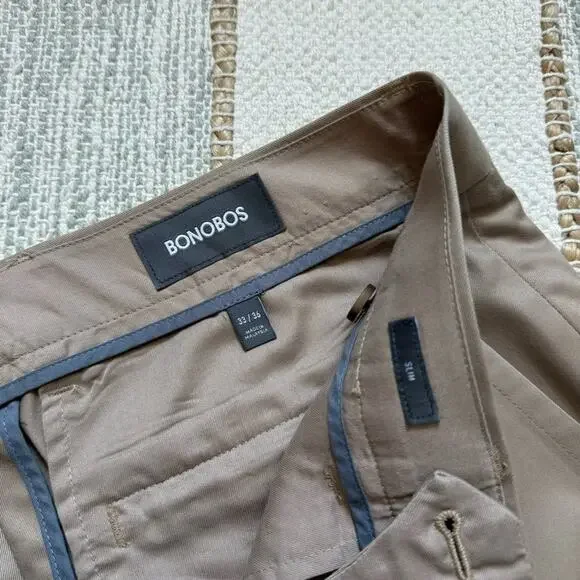 Bonobos Weekday Wednesday Tan Khaki Mid Rise Straight Slim Leg Men’s Size 33x36 - Picture 9 of 10